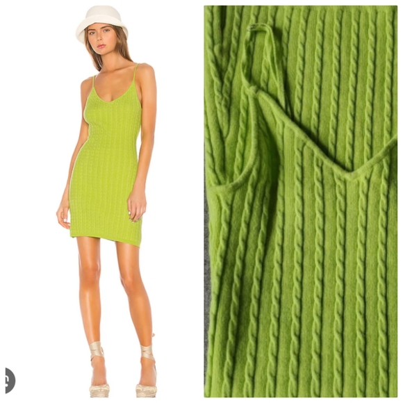 Revolve LPA Sarah Cable Knit Varsity Lime Slime Green Mini Dress S - Picture 1 of 4